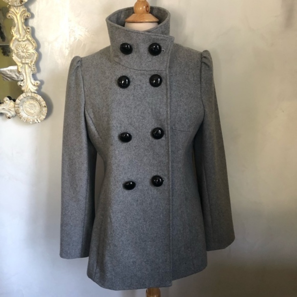 M.Julian double breasted grey peacoat 55%wool, lined, cute buttons Size Large